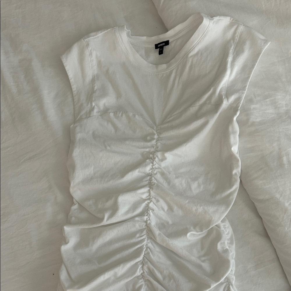 Express White Ruched Front Tank Top